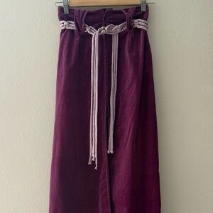 Vintage Burgundy Maxi Skirt Velvet Front zipper 14” classic pink belt. Sz XS